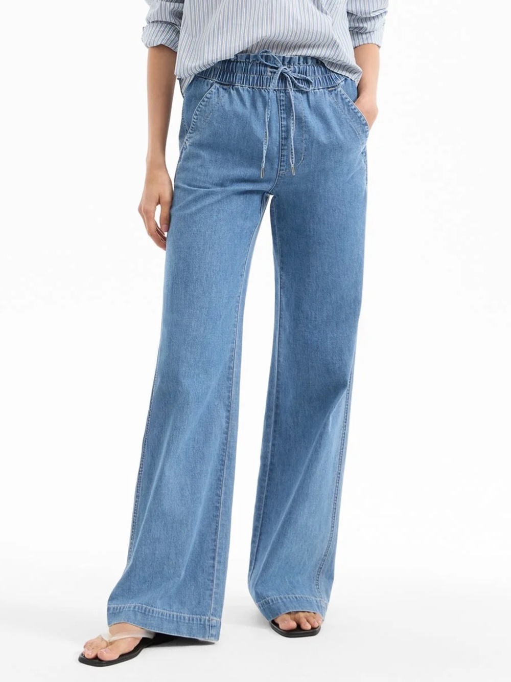 VERONICA BEARD dunford wide leg jeans 4 drawstring amethyst frost pull on blue